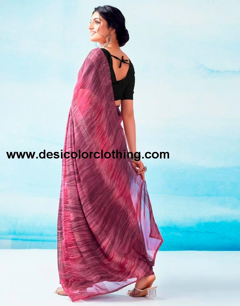 Wine Georgette Printed Ready to Wear Saree