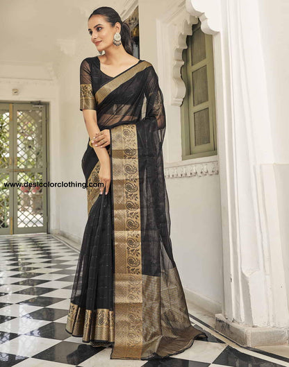 Black Organza Woven Saree