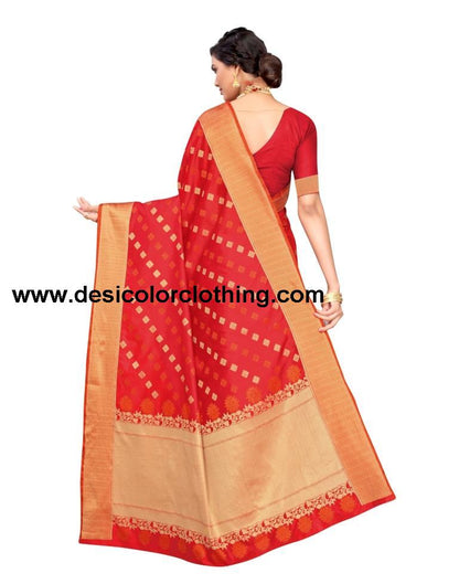Red Coloured Poly Silk Jacquard Partywear saree