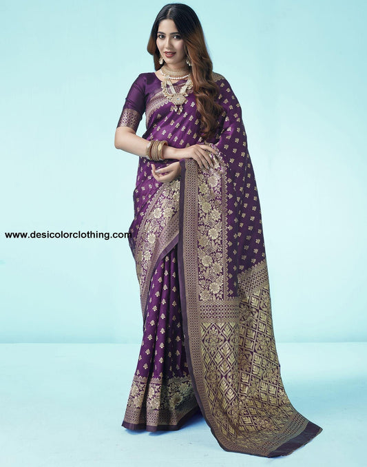 Purple Jacquard Silk Saree
