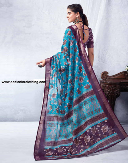 Purple Printed Cotton Saree
