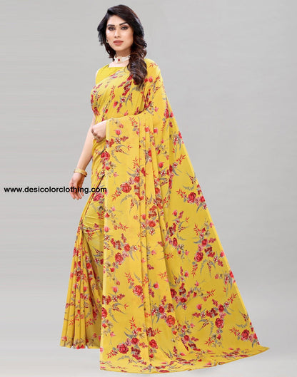 Yellow Printed Saree | 1850S173