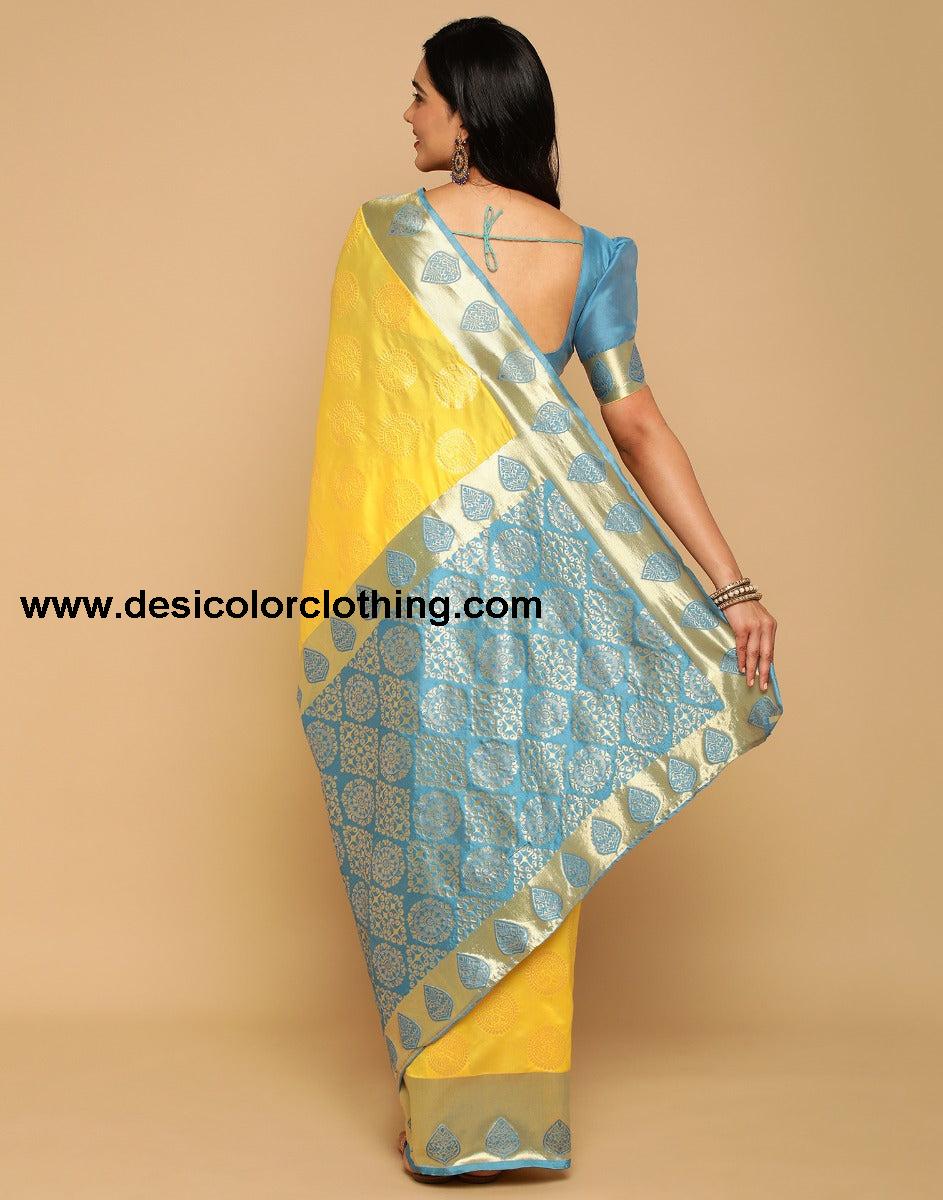 Yellow Banarasi Silk Saree