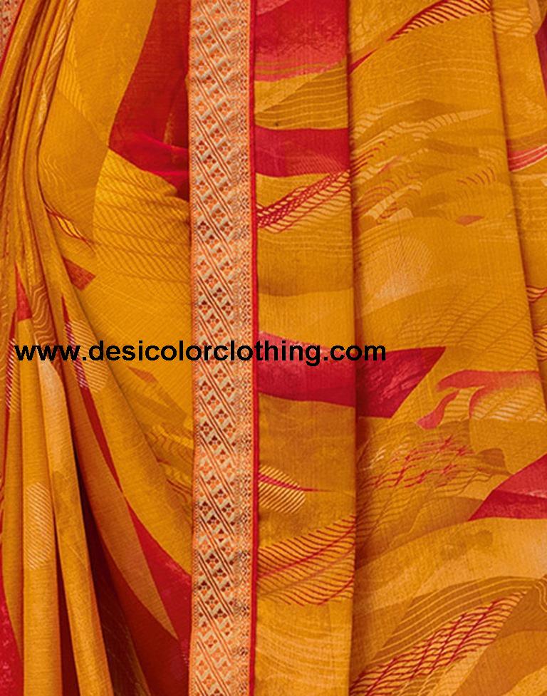 Turmeric Yellow Coloured Chiffon Printed Saree | SLV2206S938