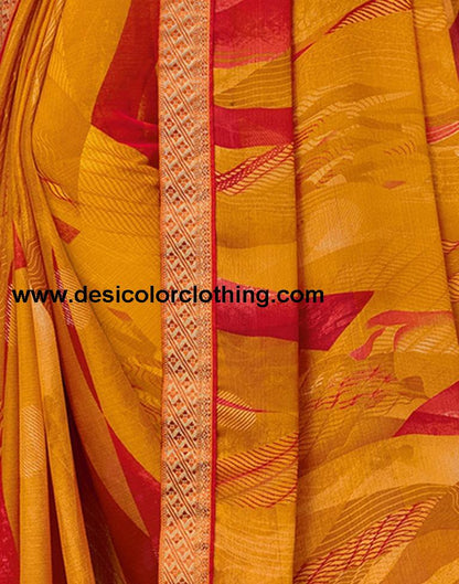 Turmeric Yellow Coloured Chiffon Printed Saree | SLV2206S938
