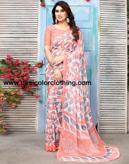 Rose Pink Chiffon Printed Saree