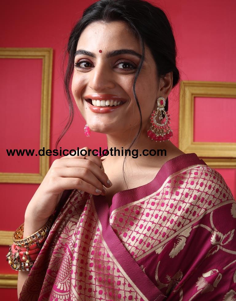 Dark Magenta Silk Plain Saree