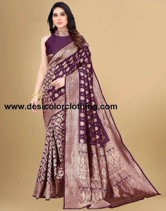 Wine Jacquard Banarasi Silk Saree