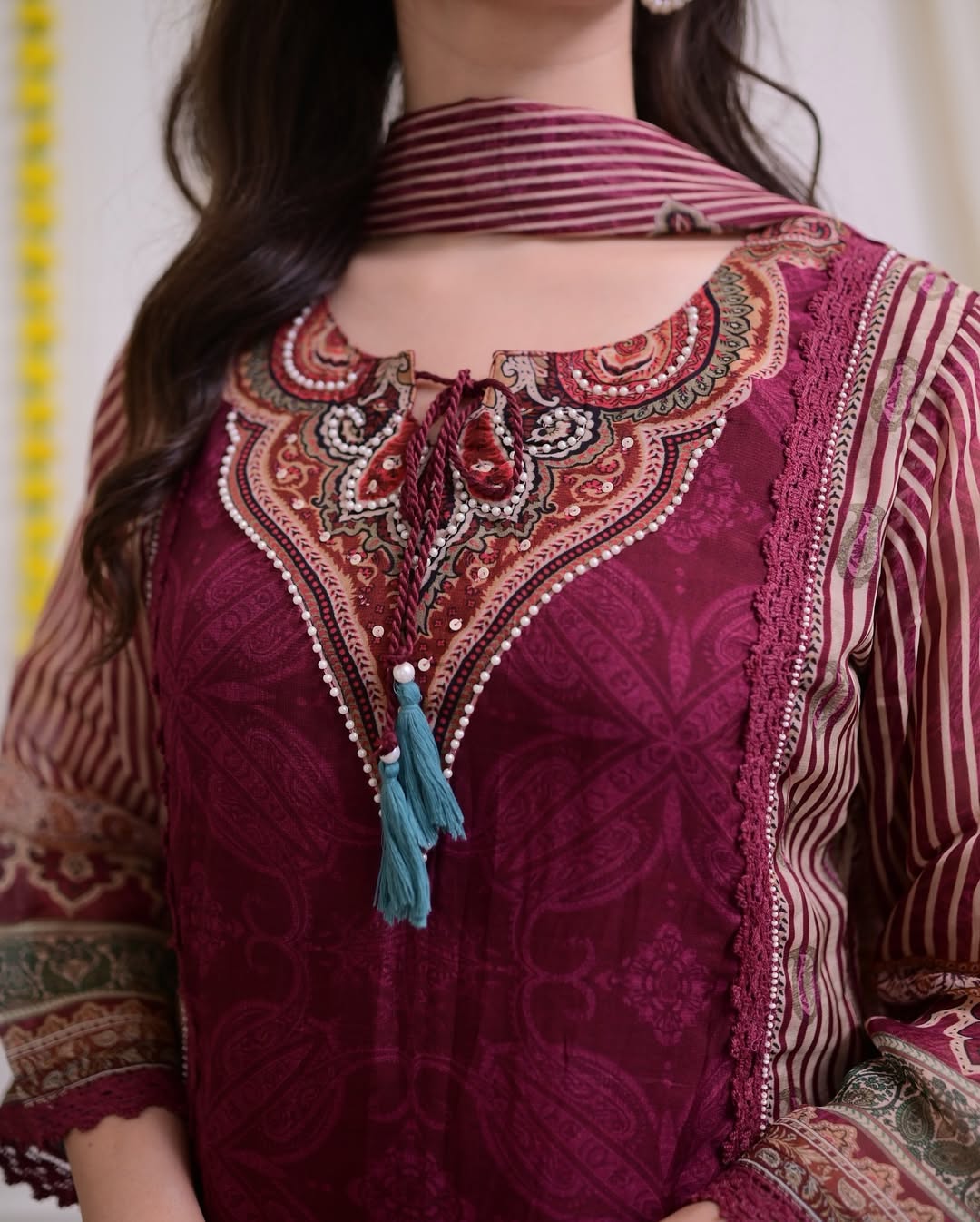Product Image - Elegant Rajhans Muslin Pakistani Suit - Digital Prints & Hand Embroidery