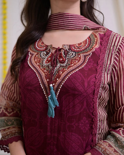 Product Image - Elegant Rajhans Muslin Pakistani Suit - Digital Prints & Hand Embroidery