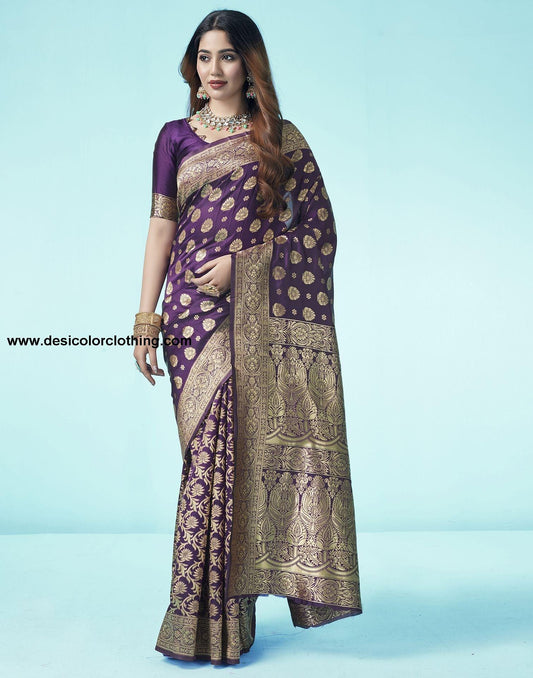 Purple Jacquard Silk Saree