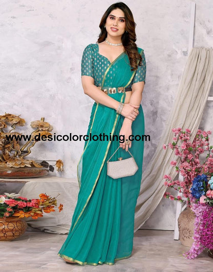 Rama Green Chiffon Plain Saree