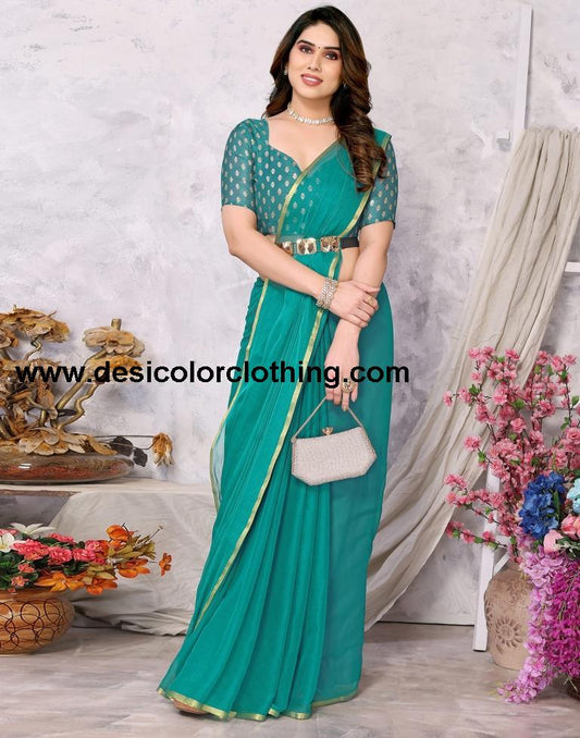 Rama Green Chiffon Plain Saree