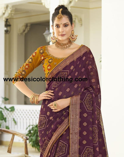 Wine Chiffon Bandhani Saree