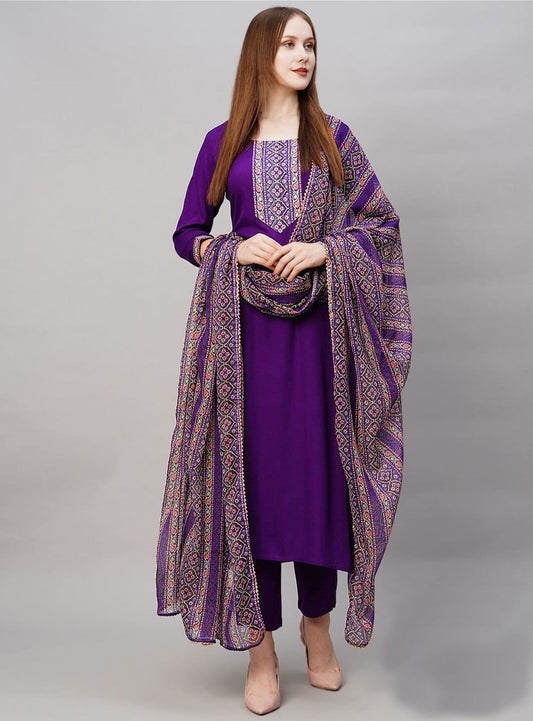 Product Image - Elegant Reyon Suit Set with Georgette Dupatta - Morni Creation