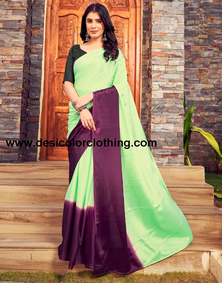 Pista Green Chiffon Plain Ready To Wear