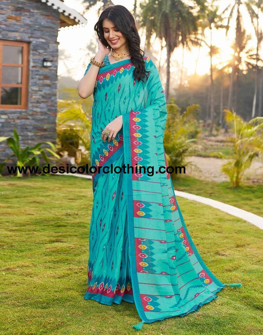 Blue Cotton Printed Ready To Wear
