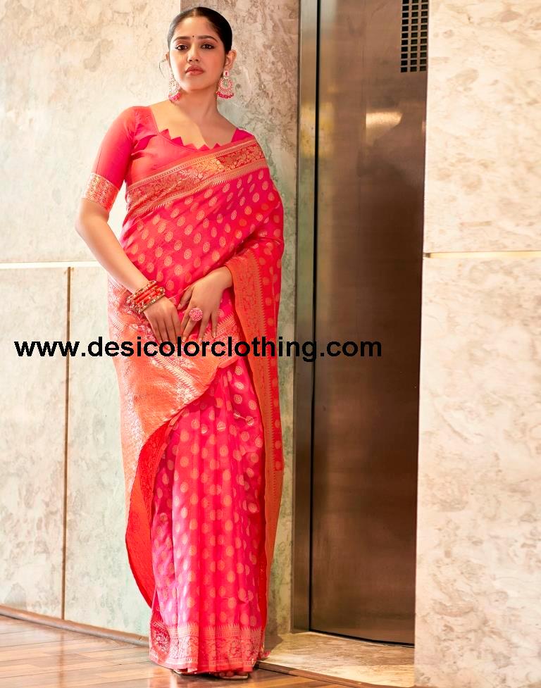 Pink Silk Weaving Saree