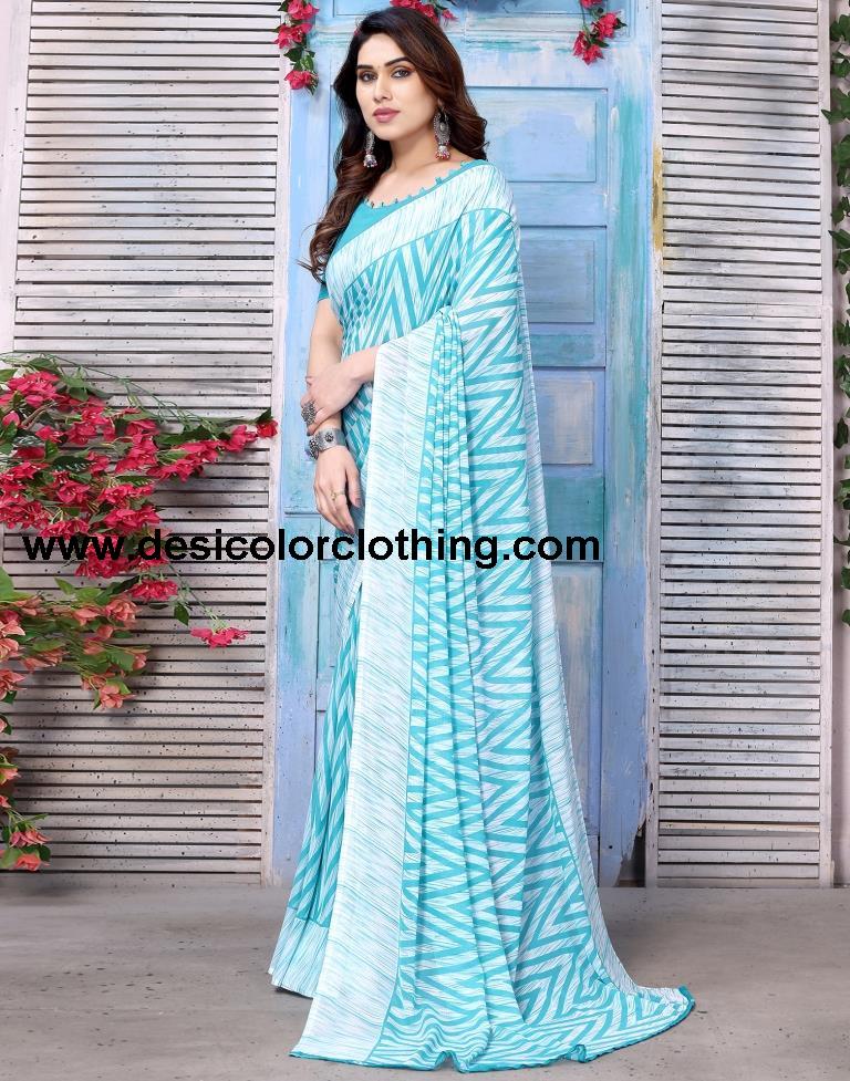 Turquoise Georgette Printed Saree