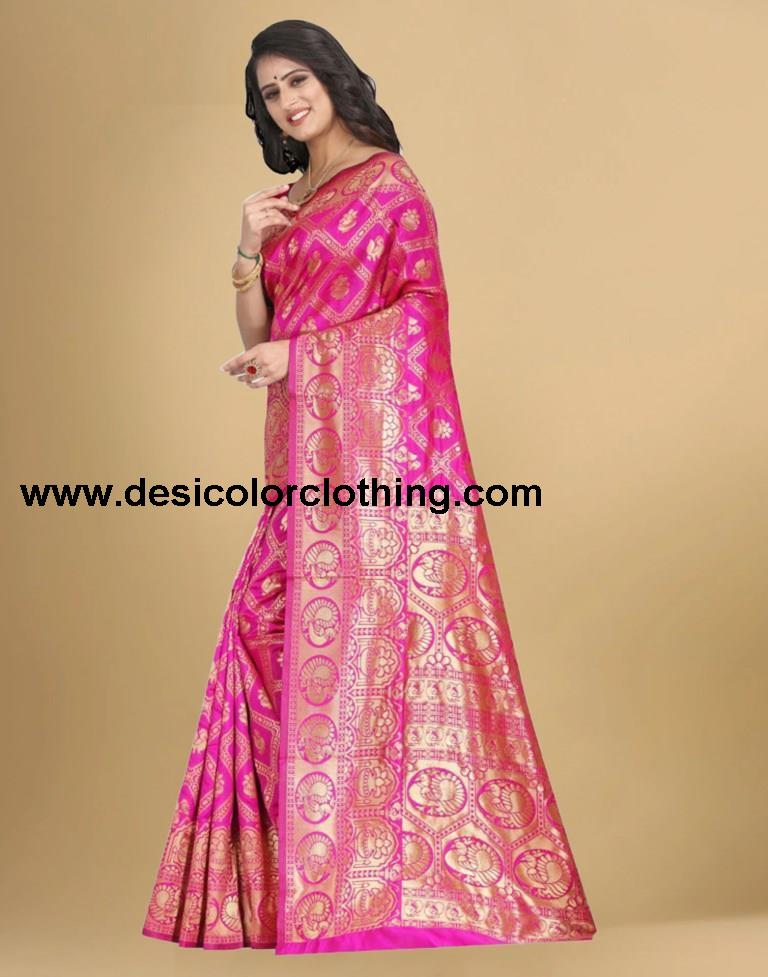 Pink Banarasi Silk Saree