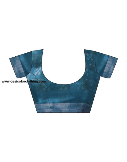 Blue Printed Cotton Bandhani Saree