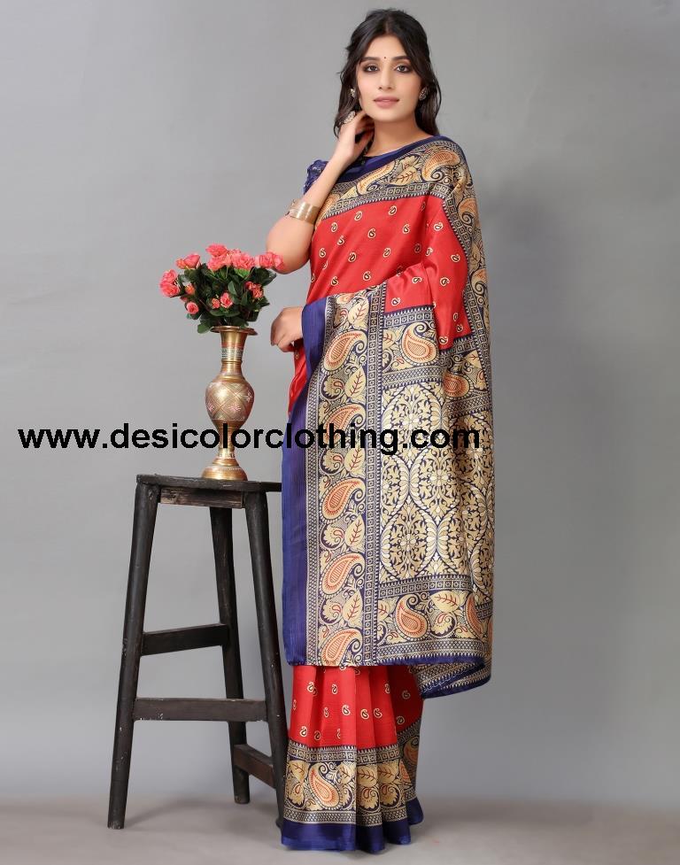 Red Printed Silk Saree