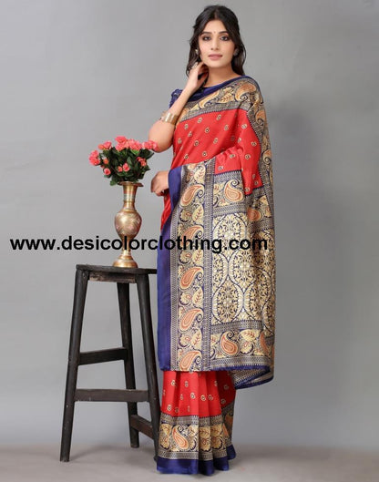 Red Printed Silk Saree