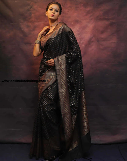 Black Banarasi Silk Woven Saree
