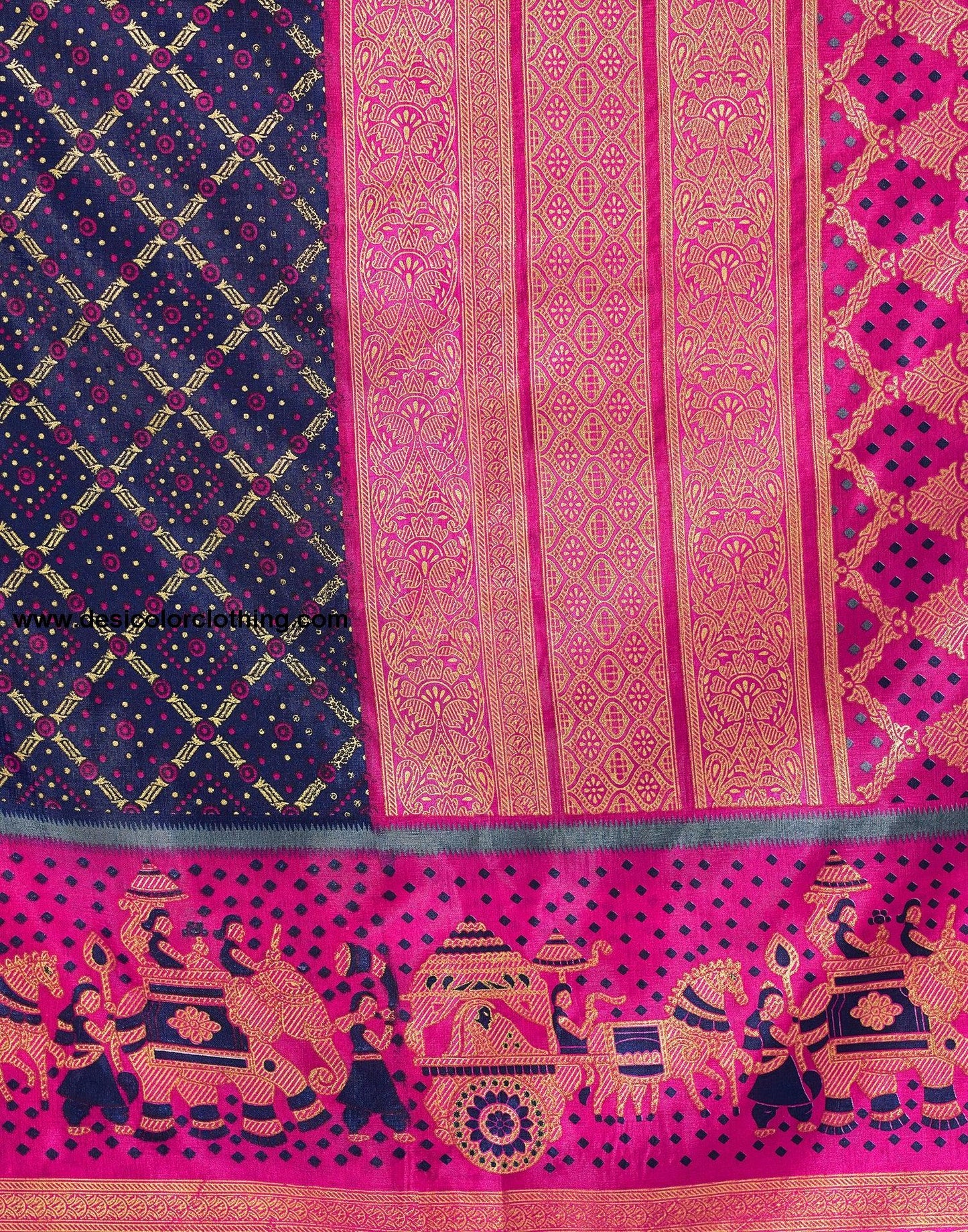 Dark Blue Silk Printed Saree