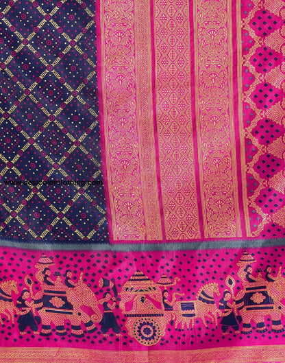 Dark Blue Silk Printed Saree