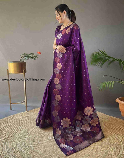 Purple Silk Plain Saree
