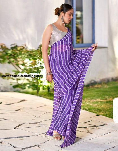 Purple Georgette Printed Ready to Wear Saree
