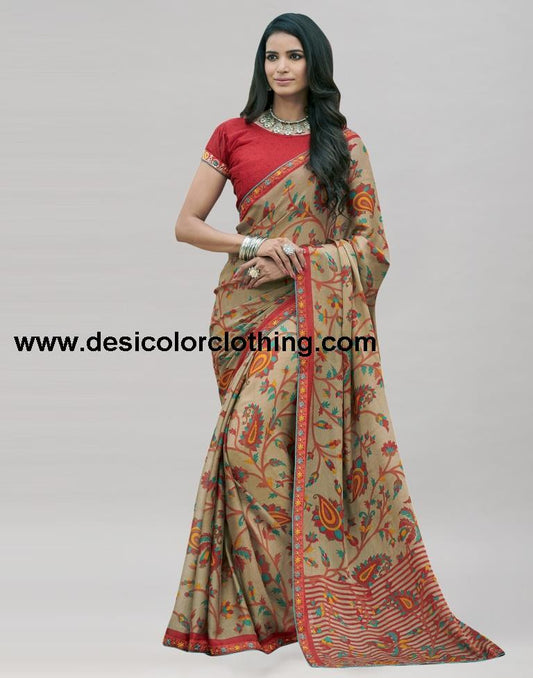Beige Printed Chiffon Saree