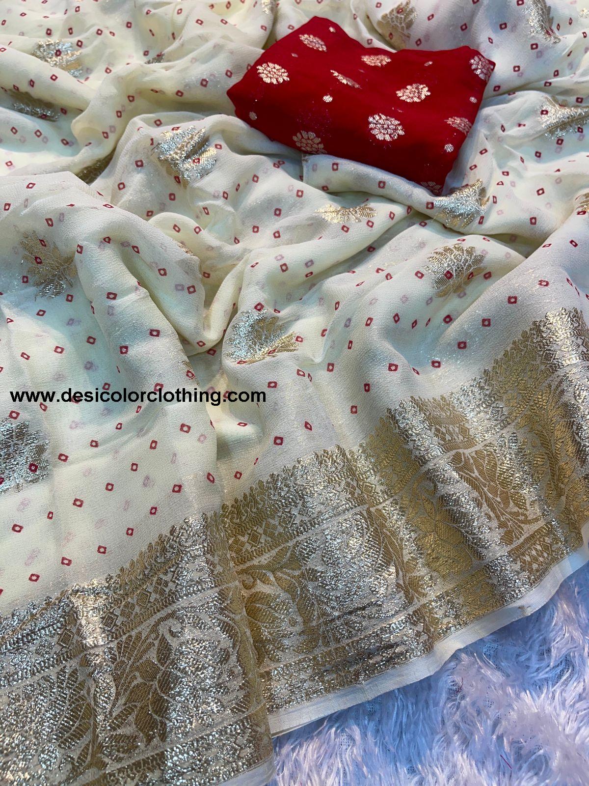 Georgette Saree Viscose Georgette Saree Additional Work With Contrast Viscose Georgette Blouse