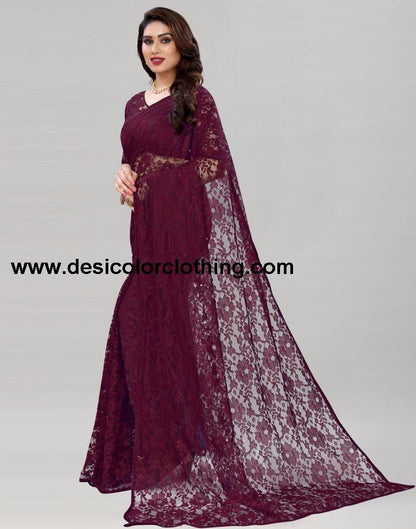 Wine Coloured Russel Net Partywear saree