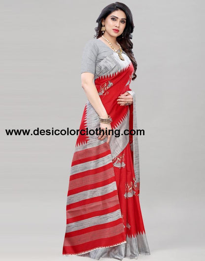 Red Coloured Khadi Silk Printed Casual saree