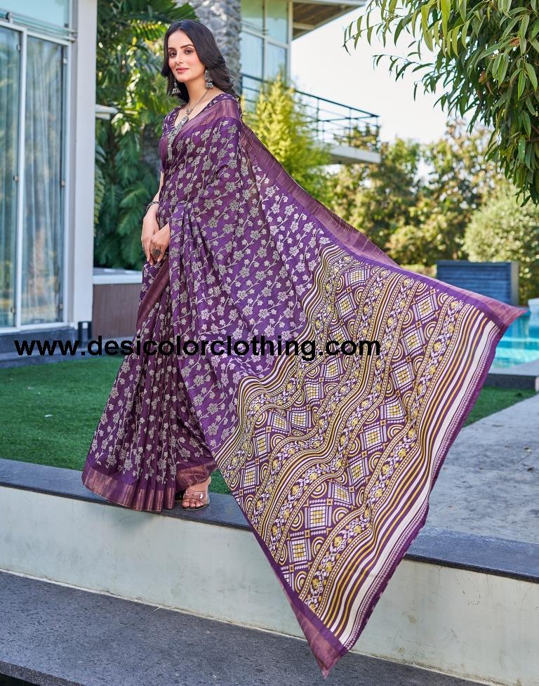 Voilet Silk Printed Saree