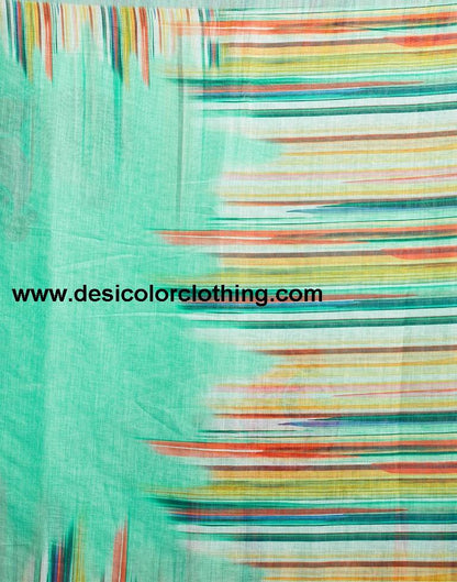 Pasta Green Linen Printed  Saree