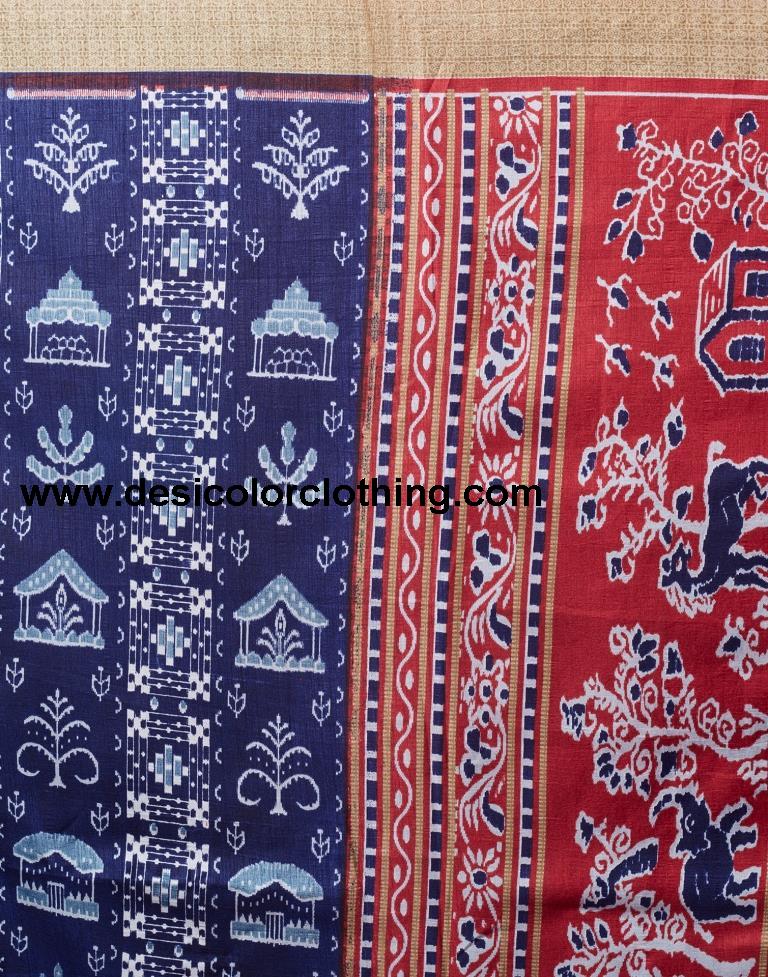 Dark Blue Silk Printed  Saree