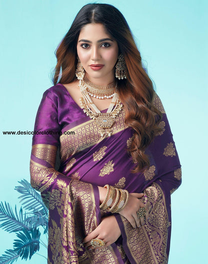 Dark Purple Jacquard Silk Saree