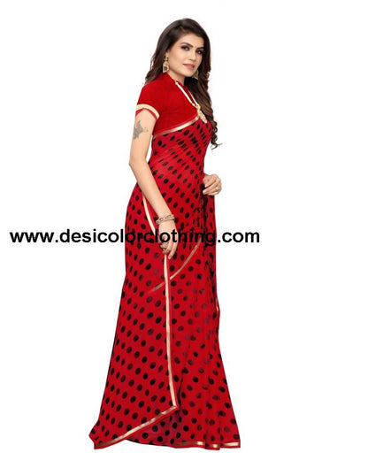 Red Coloured Printed Chiffon Saree | SLV1268S451