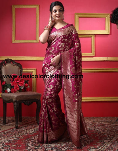 Dark Magenta Silk Plain Saree