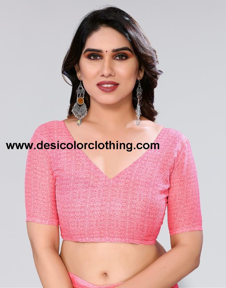 Rose Pink Printed Georgette Saree