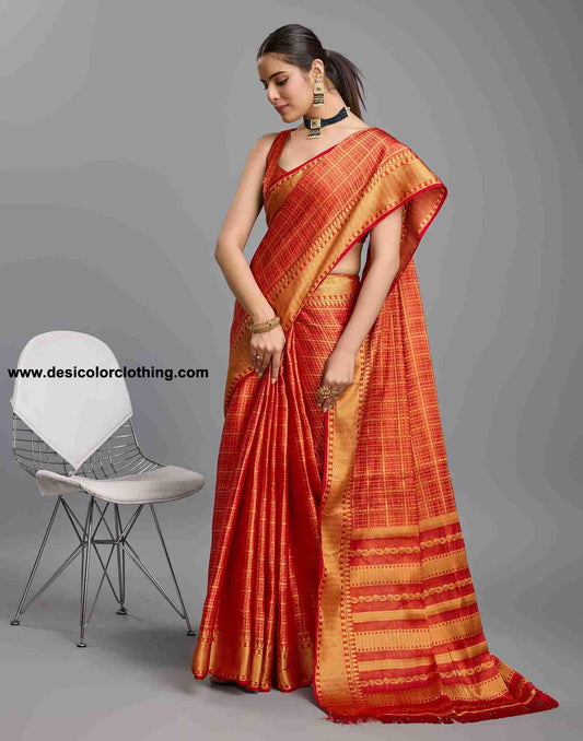 Red Silk Plain Saree