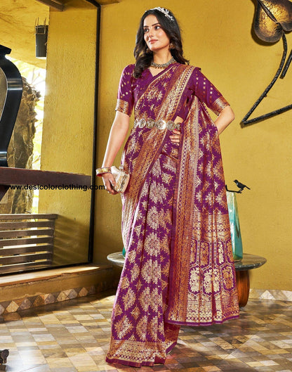Wine Jacquard Silk Saree