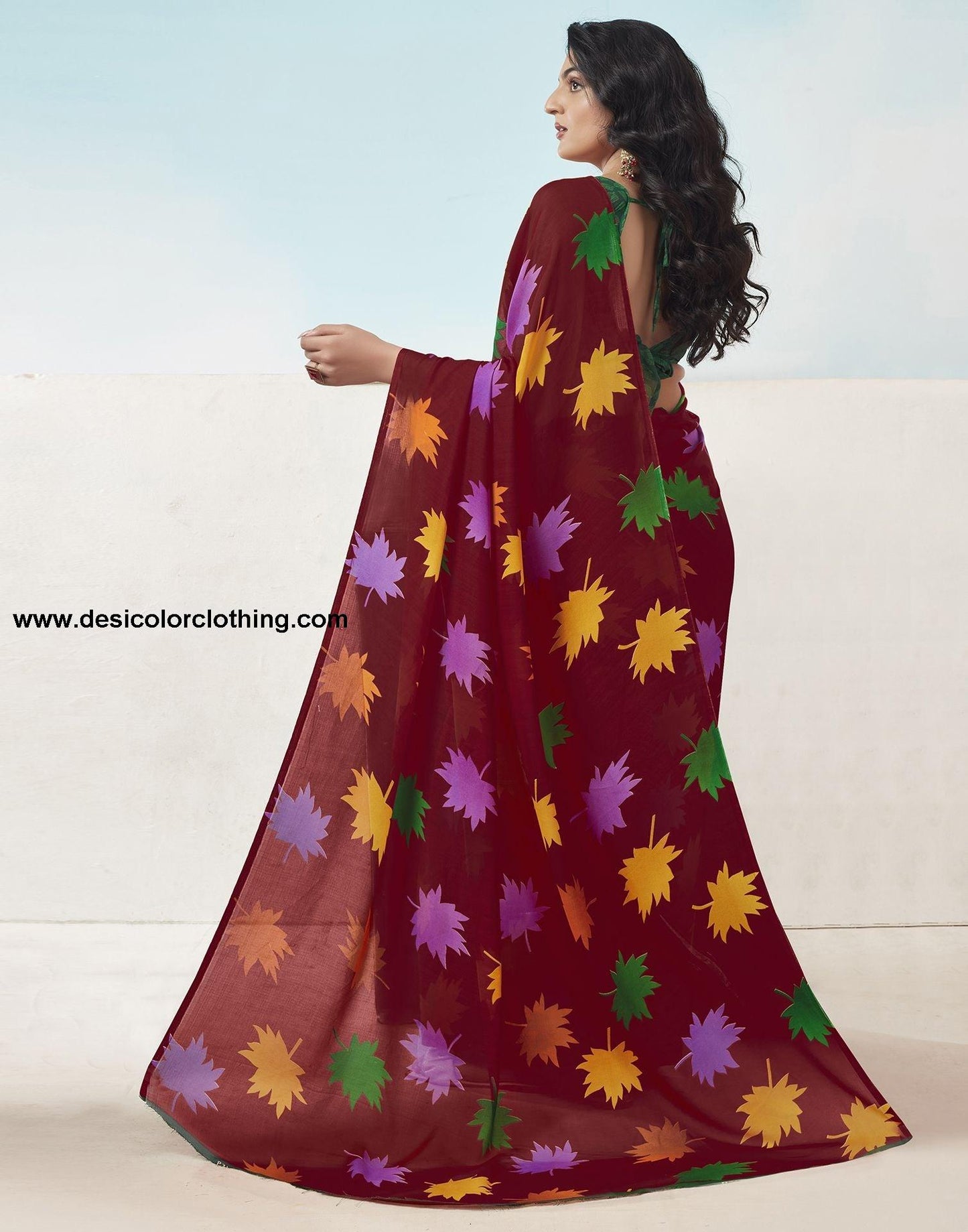 Red Printed Georgette Saree