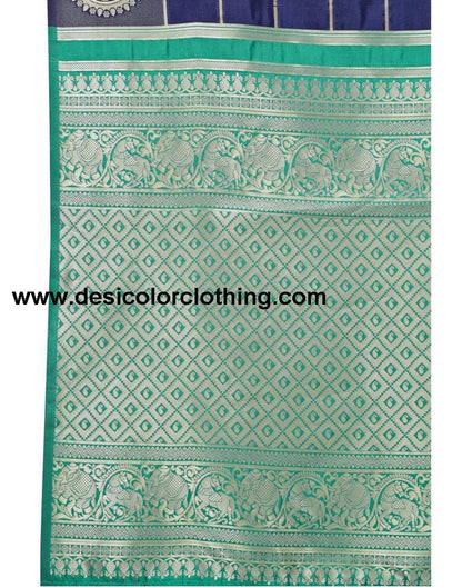 Dark Blue Coloured Poly Banarasi Silk Jacquard Partywear saree