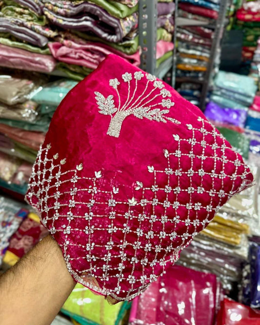 Product Image - Premium Designer Georgette Saree with Khatli Cut Dana Handwork | Festive Wear