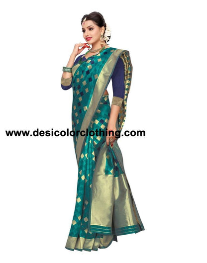 Turquoise Coloured Poly Silk Jacquard Partywear saree