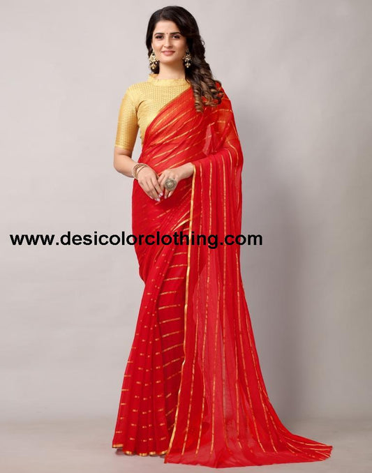 Red Plain Chiffon Saree